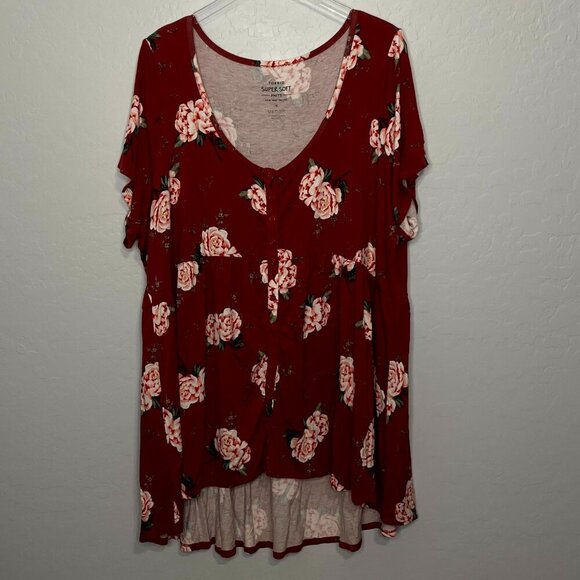 Torrid Super Soft Floral Button Front Short Sleeve Hi Low Top 4 4X 26 - Picture 1 of 5